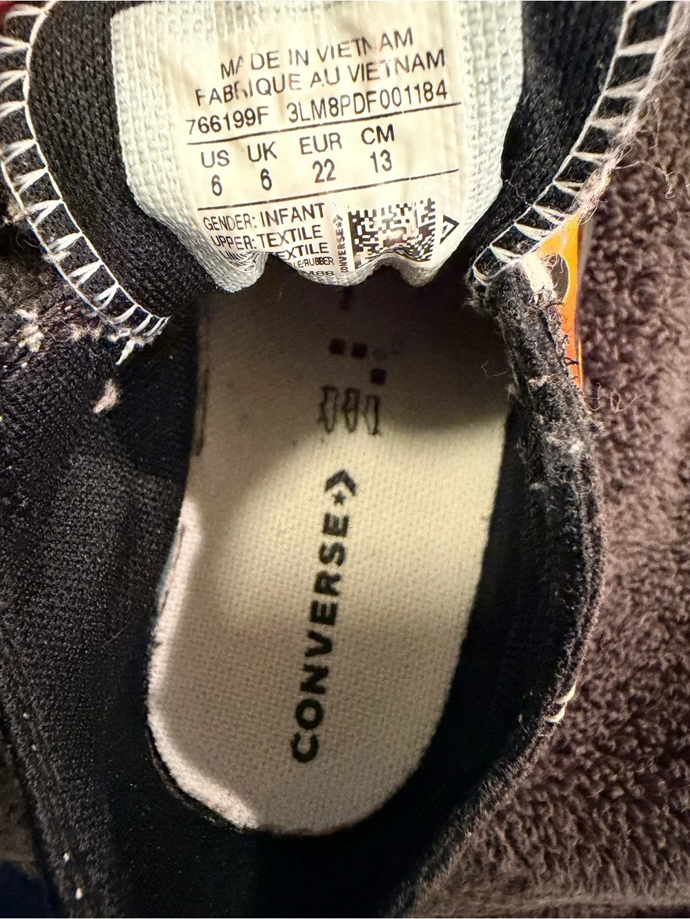 Converse Kids Black Canvas Sneakers with Orange and Yellow Flame Accent